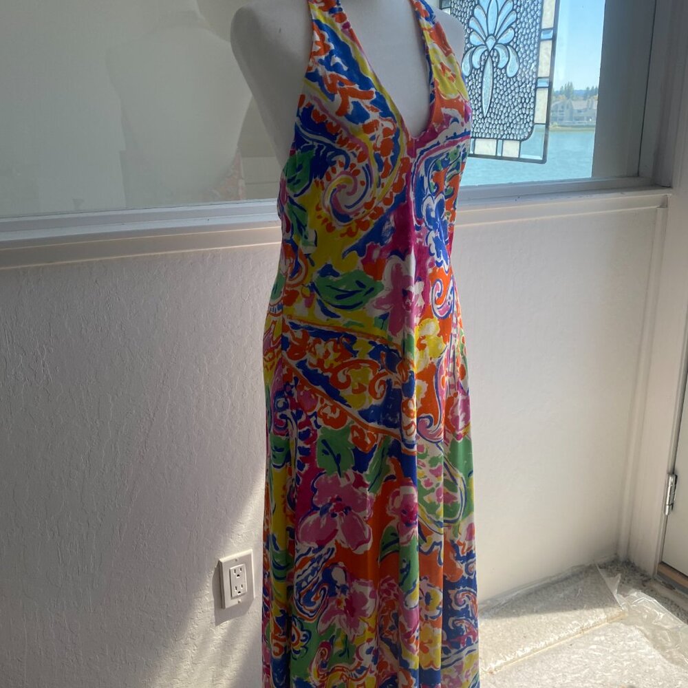 Beautiful  silk blend colorful Ralph Lauren halter sun dress in size M